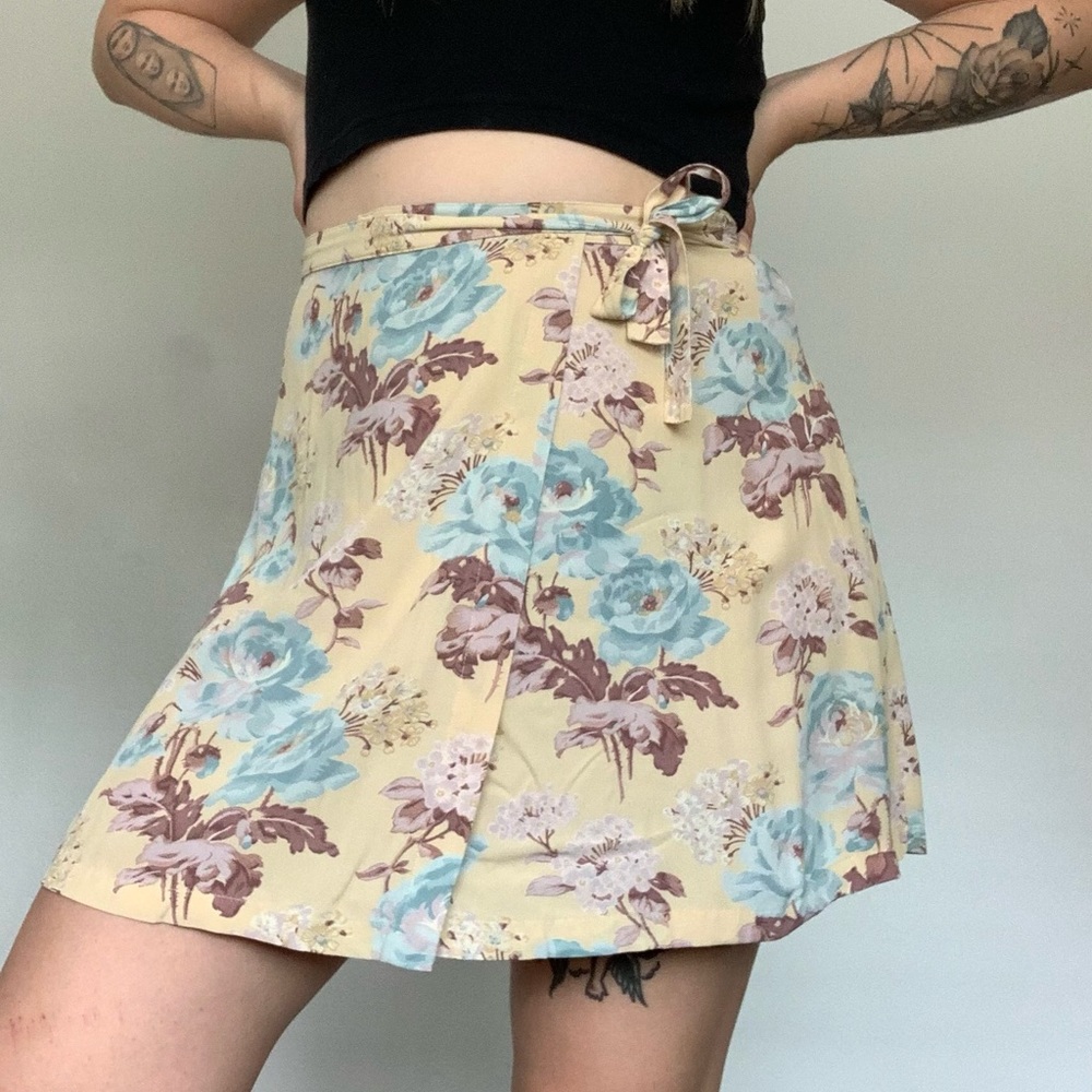 Yellow floral 100% rayon wrap skirt from Gap